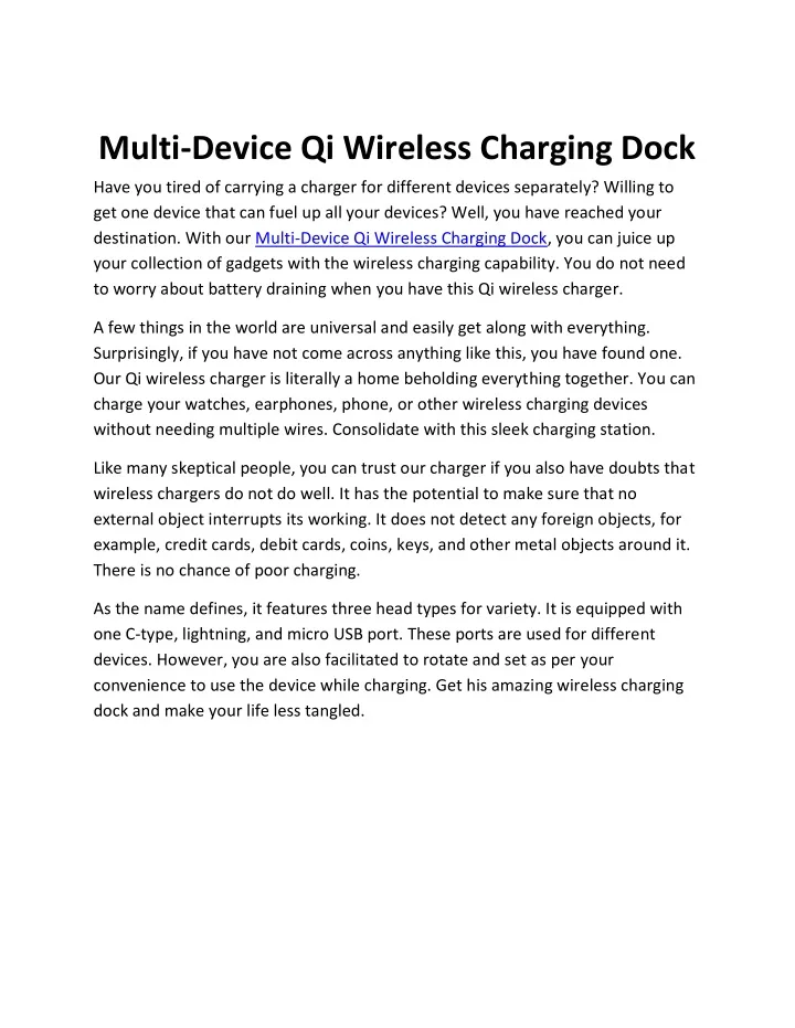 multi device qi wireless charging dock