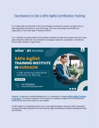 top reasons to get a safe agilist certification