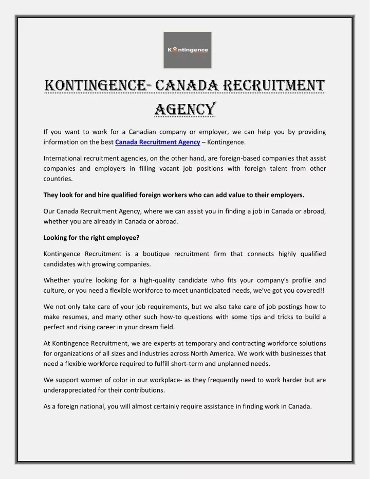 kontingence canada recruitment agency