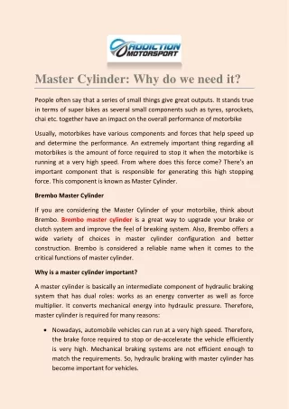 master cylinder why do we need it