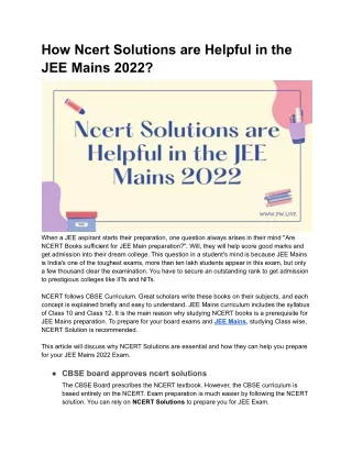 how ncert solutions are helpful in the jee mains