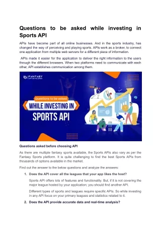 questions to be asked while investing in sports