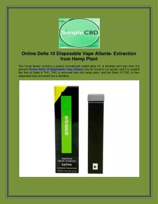 Online Delta 10 Disposable Vape Atlanta- Extraction from Hemp Plant
