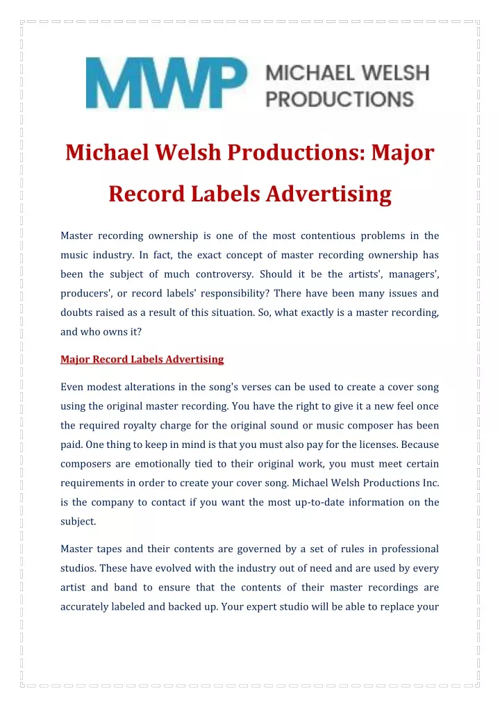 michael welsh productions major