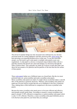 Best Solar Panel For Home