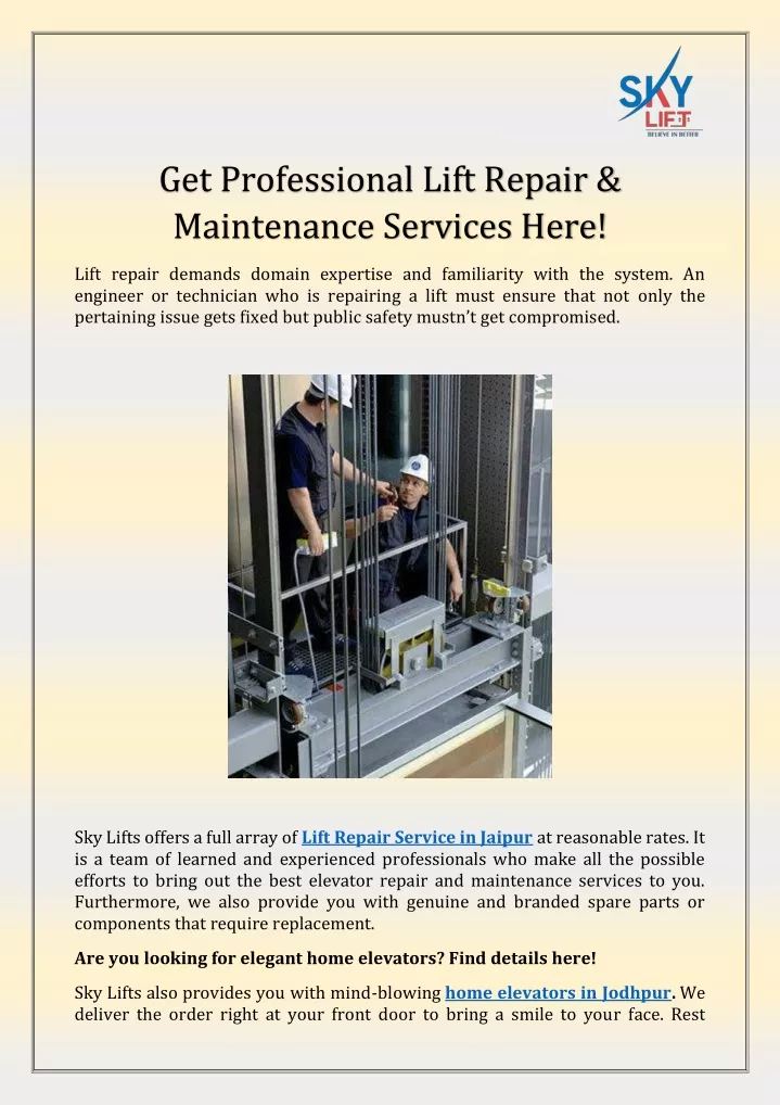 get professional lift repair maintenance services