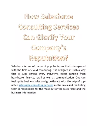 How Salesforce Consulting Services Can Glorify Your Company