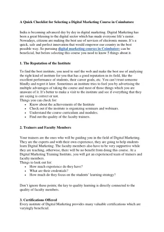 a quick checklist for selecting a digital