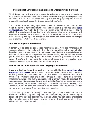 Professional Language Translation and Interpretation Services