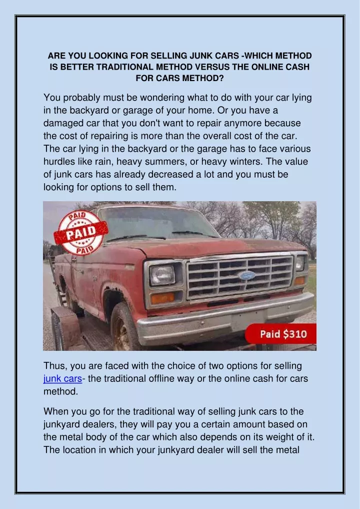 are you looking for selling junk cars which