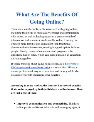 What Are The Benefits Of Going Online?