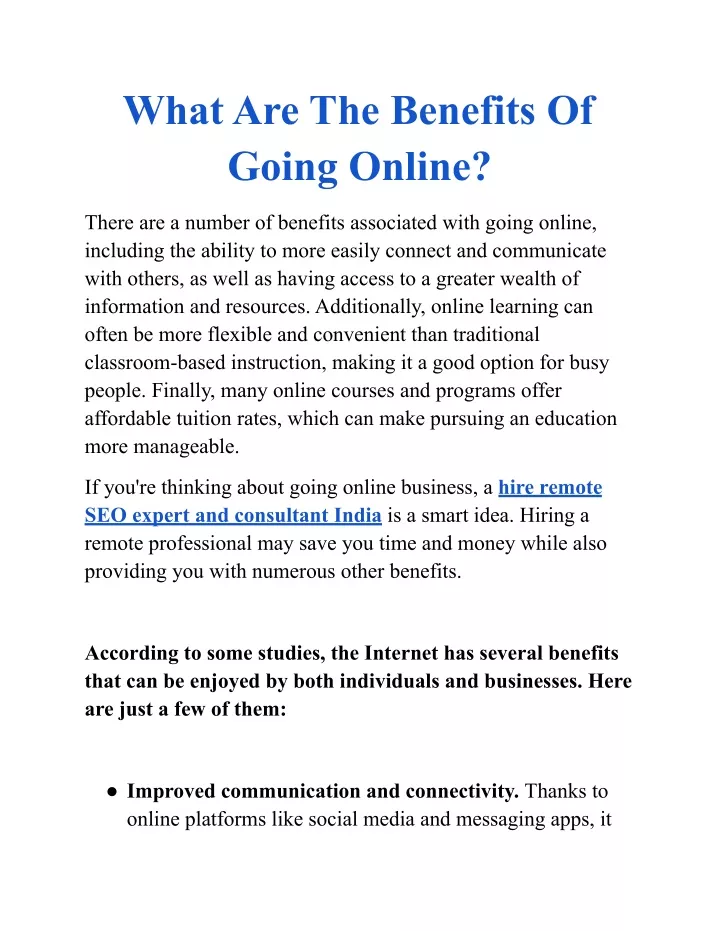 what are the benefits of going online