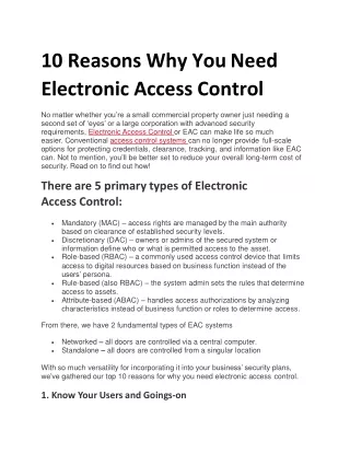 10 reasons why you need electronic access control