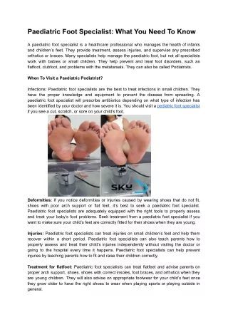 Paediatric Foot Specialist-What You Need To Know