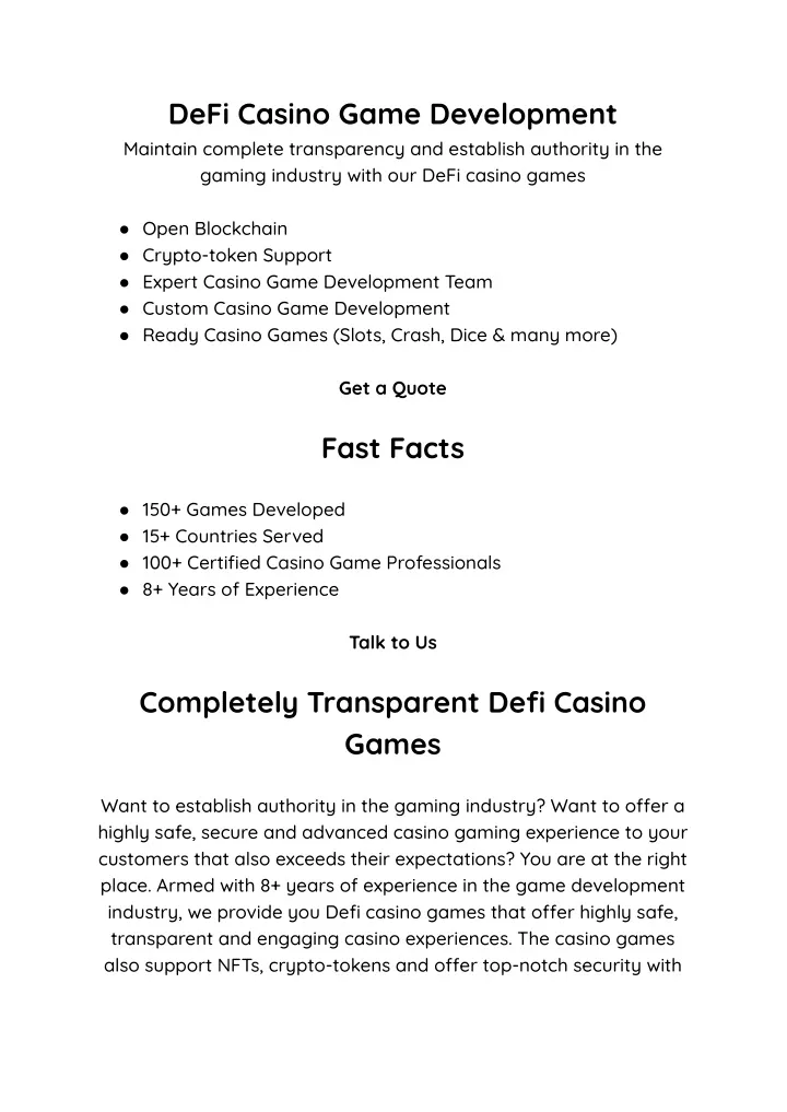 defi casino game development maintain complete