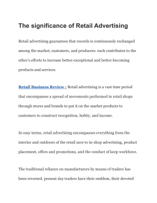 The significance of Retail Advertising