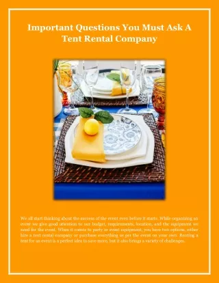 Important Questions You Must Ask A Tent Rental Company
