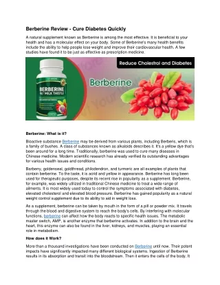 Berberine Review - Cure Diabetes Quickly