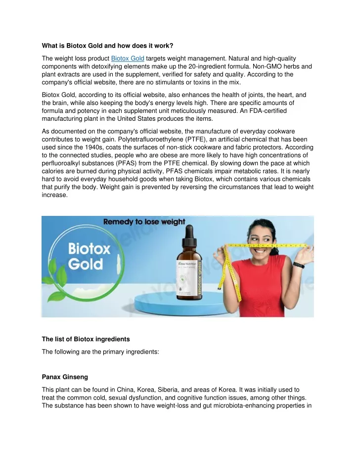 what is biotox gold and how does it work