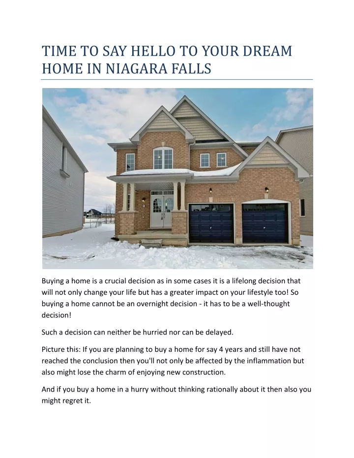 time to say hello to your dream home in niagara