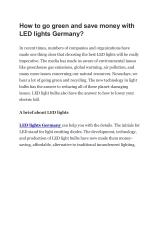 How to go green and save money with LED lights Germany?