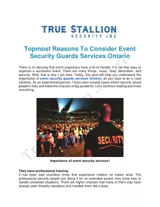 Event Security Guards services Ontario | True Stallion Security