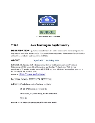 :Aws Training in Rajahmundry