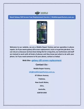 need galaxy s20 screen fast replacement service