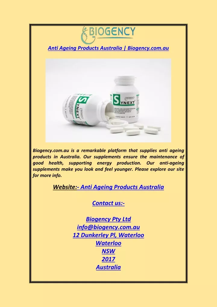 anti ageing products australia biogency com au