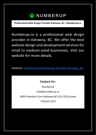 Professional Web Design Provider Kelowna, Bc | Numberup.ca