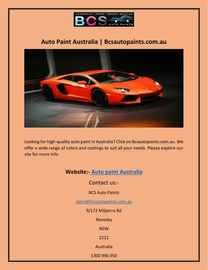 auto paint australia bcsautopaints com au