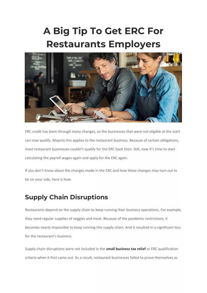 a big tip to get erc for restaurants employers