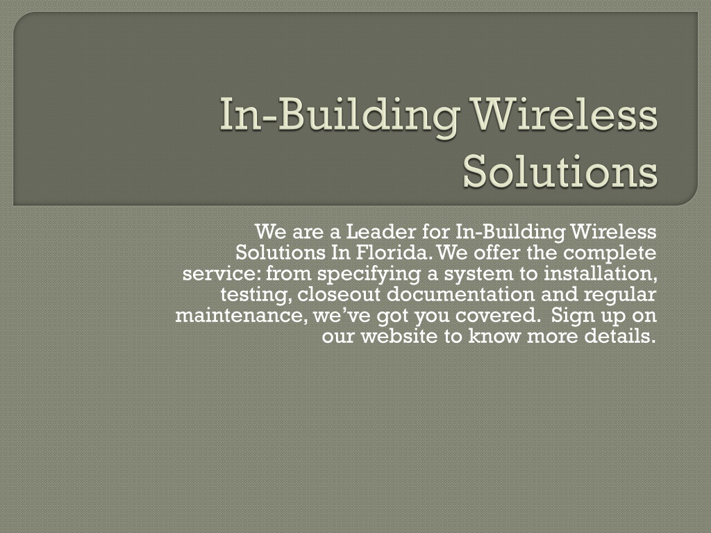 PPT - In-Building Wireless Solutions PowerPoint Presentation, free ...