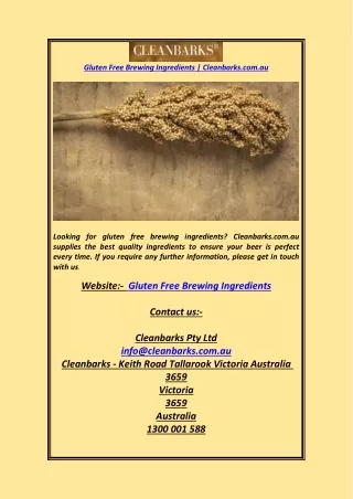 Gluten Free Brewing Ingredients Cleanbarks.com.au