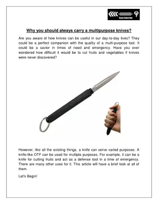 Why you should always carry a multipurpose knives?