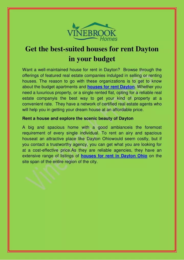 get the best suited houses for rent dayton