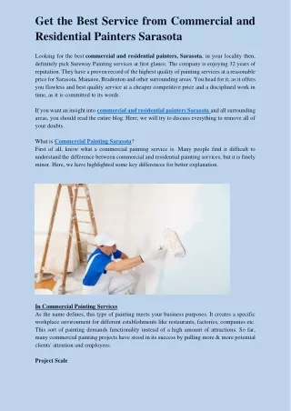 Get the Best Service from Commercial and Residential Painters Sarasota