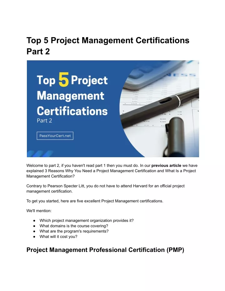 top 5 project management certifications part 2