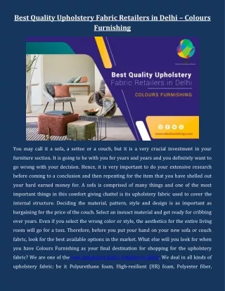 Best Quality Upholstery Fabric Retailers in Delhi – Colours Furnishing