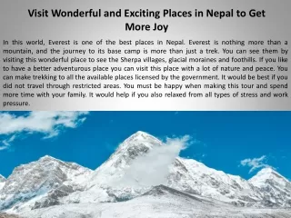 Visit Wonderful and Exciting Places in Nepal to Get More Joy