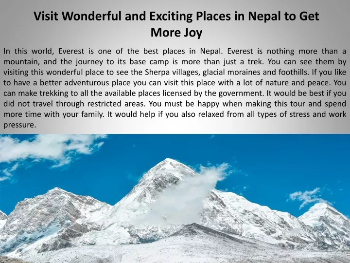 visit wonderful and exciting places in nepal