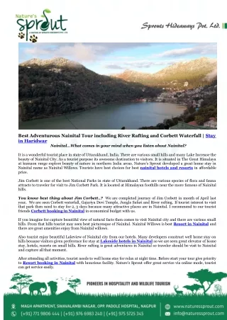 Best Adventurous Nainital Tour including River Rafting and Corbett Waterfall  Stay in Haridwar