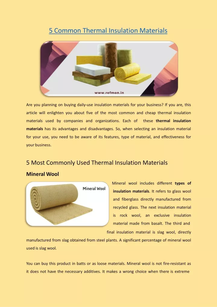 5 common thermal insulation materials