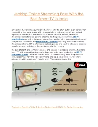 Making Online Streaming Easy With the Best Smart TV in India