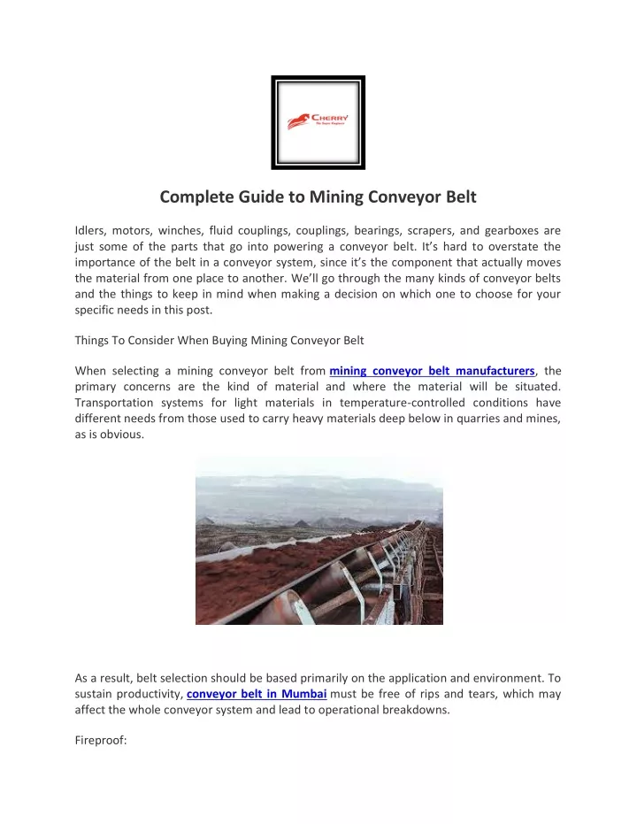 complete guide to mining conveyor belt