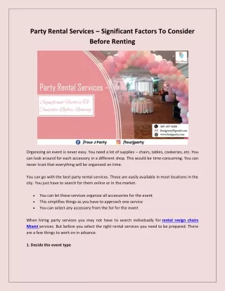 Party Rental Services – Significant Factors To Consider Before Renting