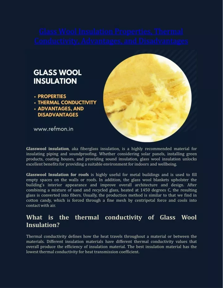 glass wool insulation properties thermal conductivity advantages and disadvantages