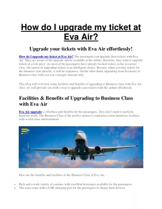 How do I upgrade my ticket at Eva Air cheapestflightsfare.com
