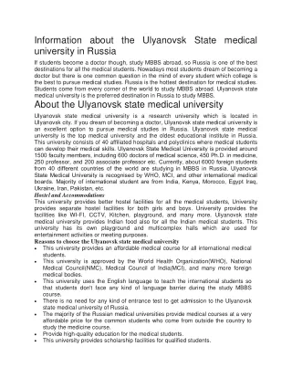 Information about the Ulyanovsk State medical university in Russia .DOC FORMATE