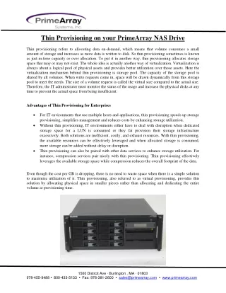 Thin Provisioning in Primearray NAs